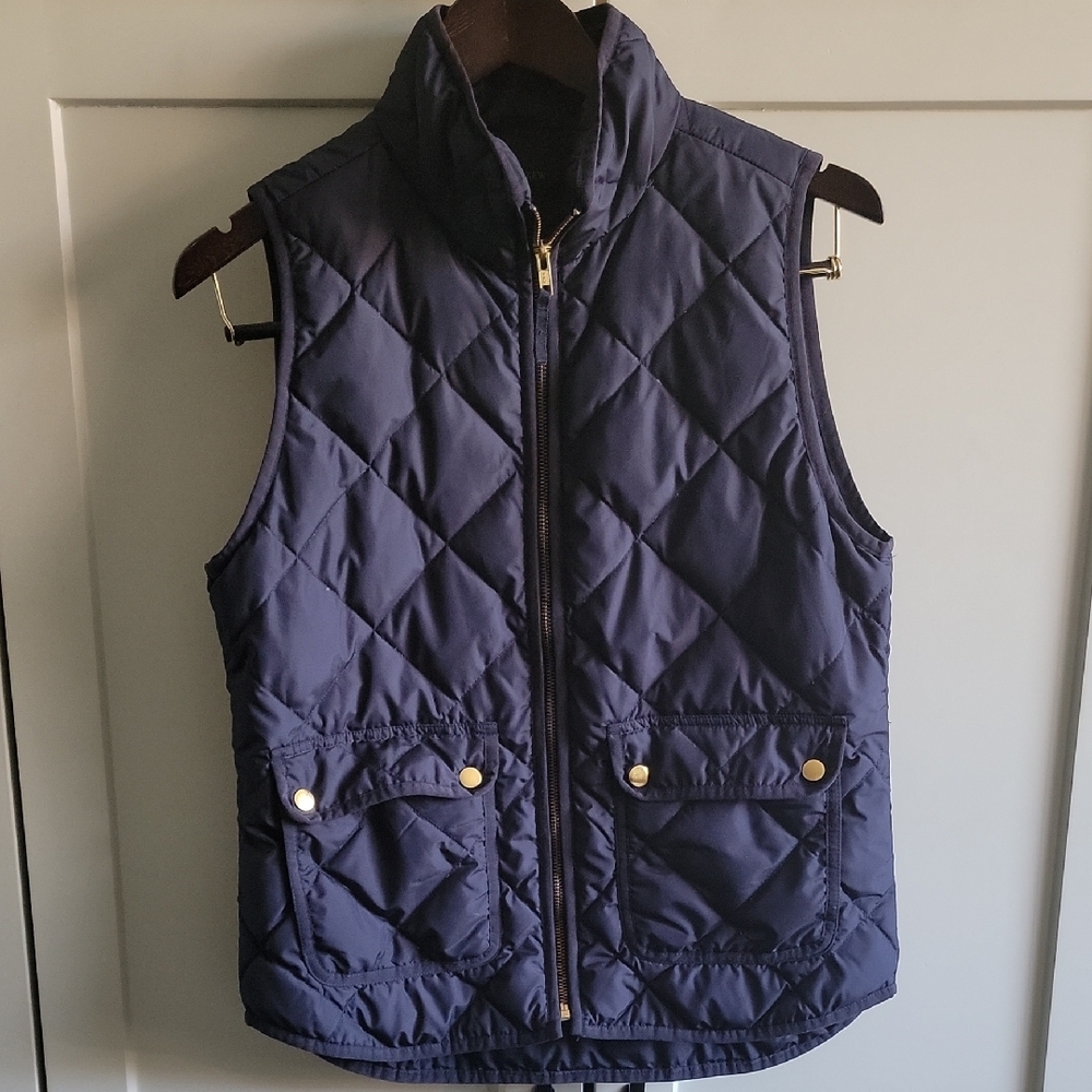 J Crew Navy Quilted Vest with Gold Accents